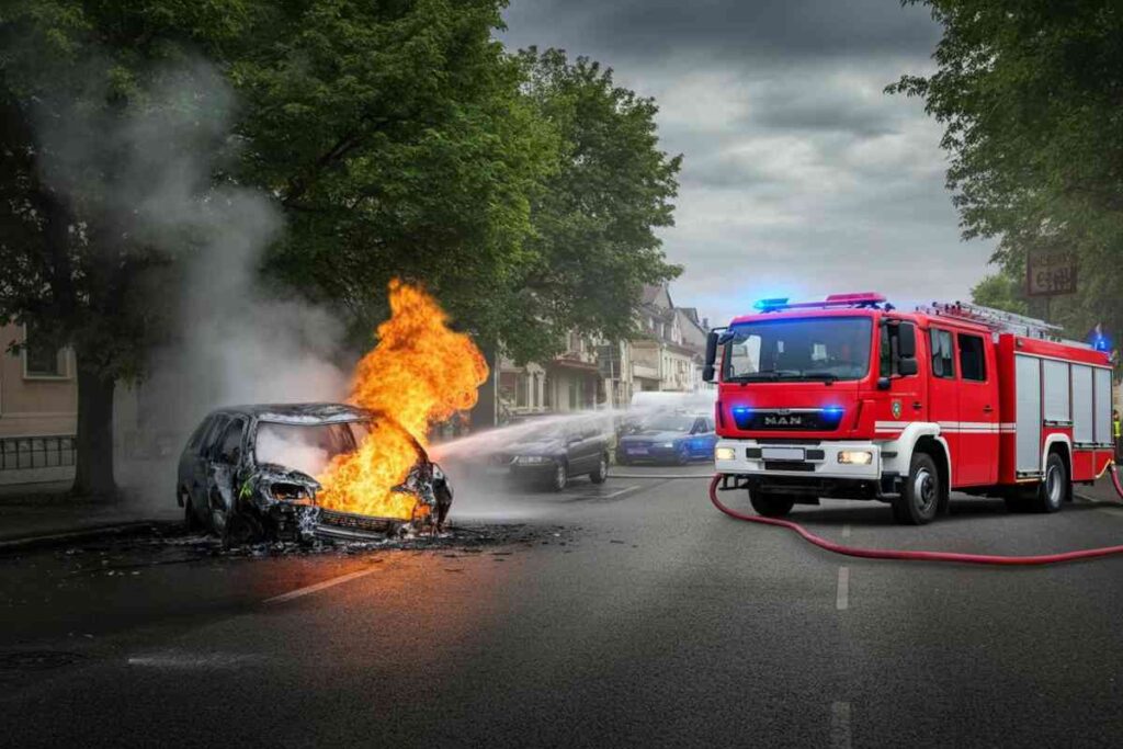 Incendio e caos: ubriaco travolge l'autopompa dei vigili del fuoco durante l'intervento